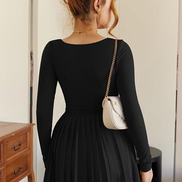 🖤 Square Neck Long Sleeve Pleated Mini Dress – Size Large 🖤 - Picture 3 of 5